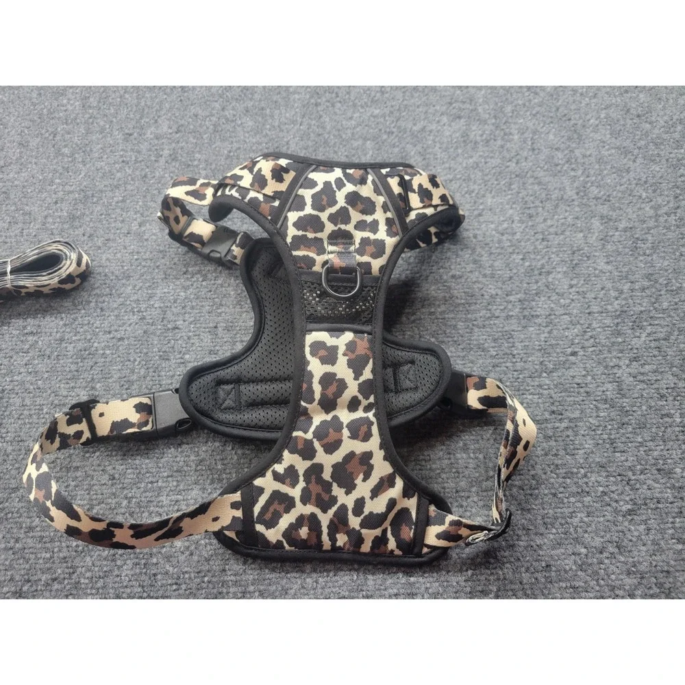Petmolico Leopard Print Dog Harness Set with Leash and Poop Bag Holder Large